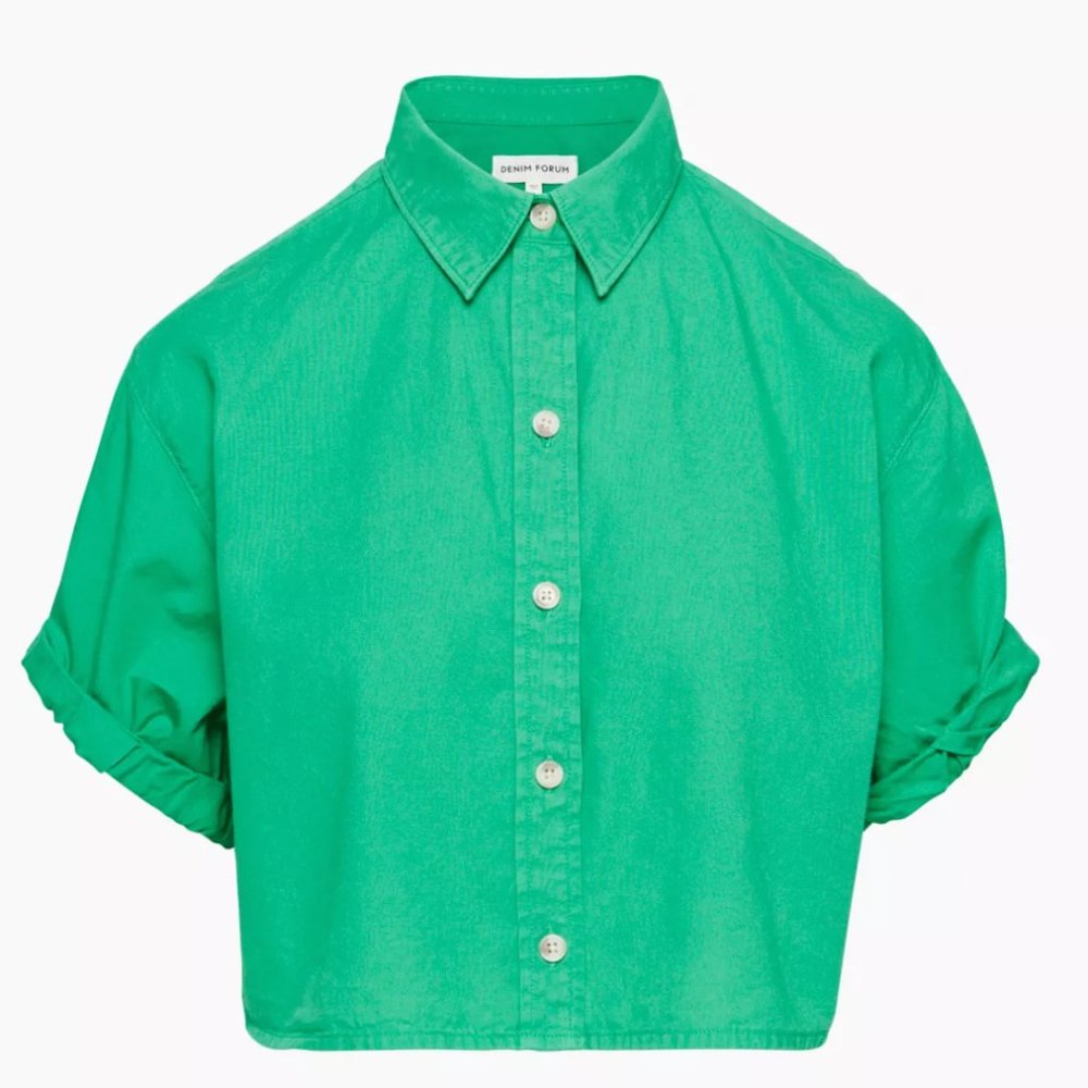 Denim Forum The Jane Cropped Shirt in Greenery (Size S) NWT